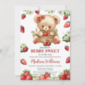Invitation Baby shower d'ours doux aux fraises rouges (Devant)