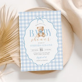 Invitation Baby shower d'ours en En vichy bleu