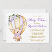 Invitation Baby shower d'ours en peluche à bulle d'air violet (Devant)