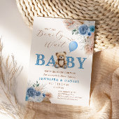 Invitation Baby shower d'ours en peluche bleu doux Pampas Flo