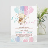 Invitation Baby shower d'ours en peluche bleu rose (Debout devant)
