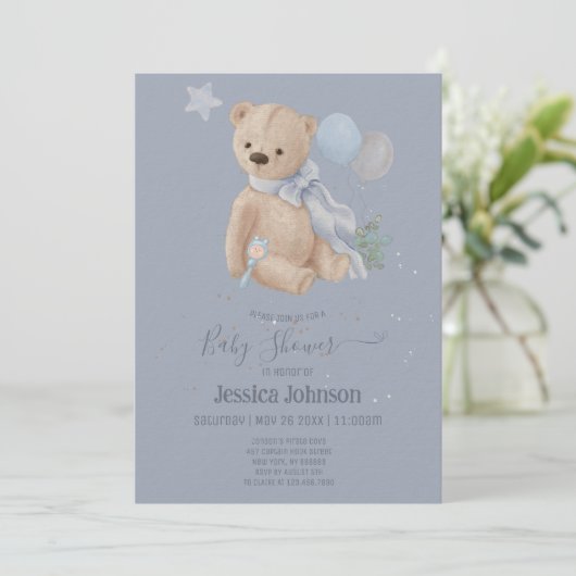 Invitation Baby shower d'ours en peluche Boho (Debout devant)