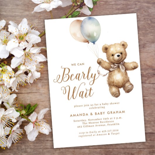 Invitation Baby shower d'ours en peluche d'attente pour un se