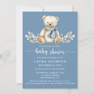 Invitation Baby shower d'ours en peluche d'hiver bleu