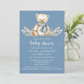 Invitation Baby shower d'ours en peluche d'hiver bleu (Debout devant)