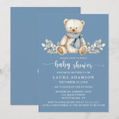 Invitation Baby shower d'ours en peluche d'hiver bleu (Devant / Derrière)