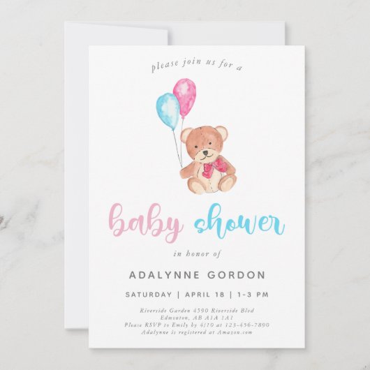 Invitation Baby shower d'ours en peluche doux (Devant)
