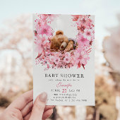 Invitation Baby shower d'ours en peluche doux rose floral