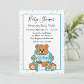 Invitation Baby shower d'ours en peluche du garçon (Debout devant)