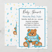 Invitation Baby shower d'ours en peluche du garçon (Devant / Derrière)