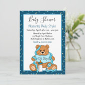 Invitation Baby shower d'ours en peluche du garçon (Debout devant)