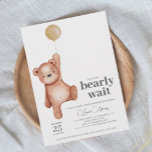 Invitation Baby shower d'ours en peluche ÉDITABLE<br><div class="desc">Un baby shower neutre pour les femmes "on peut attendre longtemps" avec un ours en peluche et un ballon beige. Objets correspondants disponibles dans la collection Thème du Baby shower de l'ours en peluche.</div>