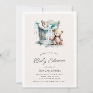 Invitation baby shower d'ours en peluche en pépinière aquarel
