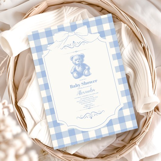 Invitation Baby shower d'ours en peluche En vichy français