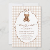 Invitation Baby shower d'ours en peluche En vichy neutre (Devant)
