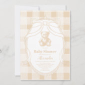 Invitation Baby shower d'ours en peluche En vichy neutre (Devant)
