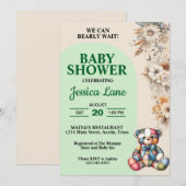 Invitation Baby shower d'ours en peluche Fleur sauvage rustiq (Devant / Derrière)