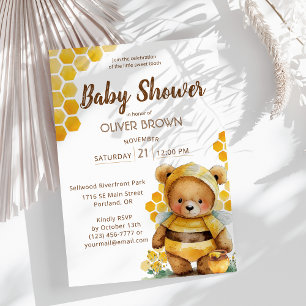 Invitation Baby shower d'ours en peluche miel et brun