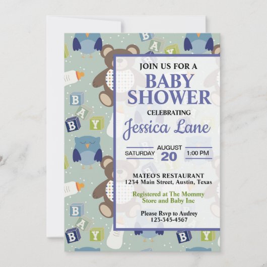 Invitation Baby shower d'ours en peluche mignonne Boy Invitat (Devant)