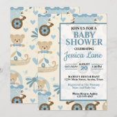 Invitation Baby shower d'ours en peluche mignonne Boy Invitat (Devant / Derrière)