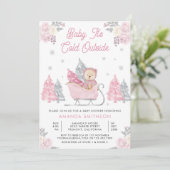 Invitation Baby shower d'ours en peluche rose (Debout devant)