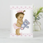 Invitation Baby shower d'ours en peluche rose (Debout devant)