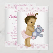 Invitation Baby shower d'ours en peluche rose (Devant / Derrière)