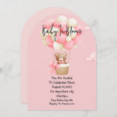 Invitation baby shower d'ours en peluche rose (Devant / Derrière)