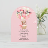 Invitation baby shower d'ours en peluche rose (Debout devant)
