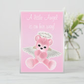 Invitation Baby shower d'ours en peluche rose (Debout devant)