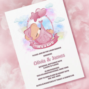 Invitation Baby shower d'ours en peluche rose