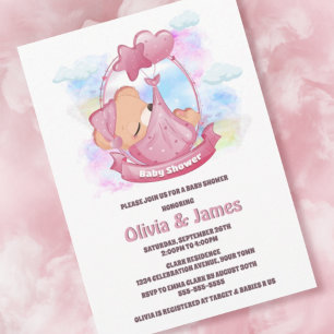 Invitation Baby shower d'ours en peluche rose