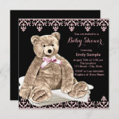 Invitation Baby shower d'ours en peluche rose (Devant / Derrière)