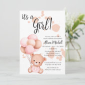 Invitation Baby shower d'ours en peluche rose et blanc (Debout devant)