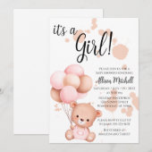 Invitation Baby shower d'ours en peluche rose et blanc (Devant / Derrière)