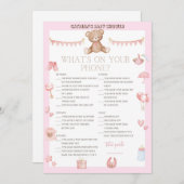 Invitation Baby shower d'ours en peluche rose - Nom modifiabl (Devant / Derrière)