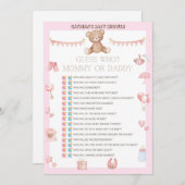 Invitation Baby shower d'ours en peluche rose - Nom modifiabl (Devant / Derrière)