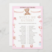 Invitation Baby shower d'ours en peluche rose - Nom modifiabl (Devant / Derrière)