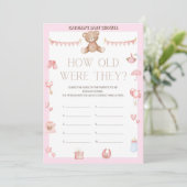 Invitation Baby shower d'ours en peluche rose - Nom modifiabl (Debout devant)