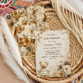 Invitation Baby shower d'ours en Teddy Beige vintage