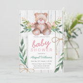 Invitation Baby shower d'ours en tourbe de bois rustique (Debout devant)