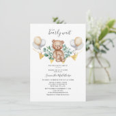 Invitation Baby shower d'ours Feuille moderne Eucalyptus verd (Debout devant)