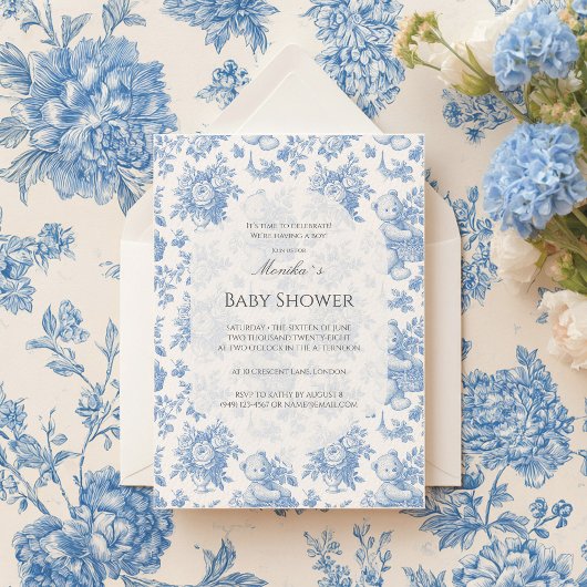 Invitation Baby shower d'ours Floral Toile