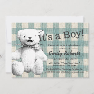 Invitation Baby shower d'ours mignon à la moustache