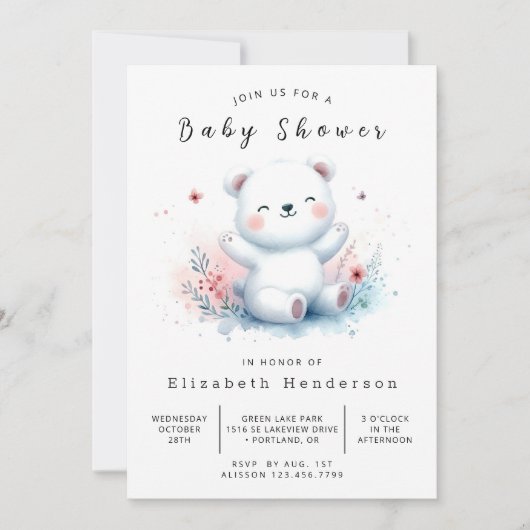 Invitation Baby shower d'ours moderne à imprimer (Devant)