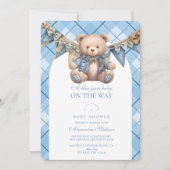 Invitation Baby shower d'ours moderne Denim Teddy (Devant)