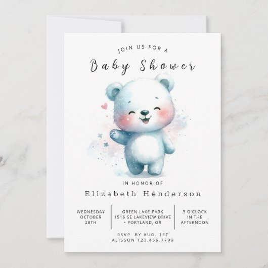 Invitation Baby shower d'ours moderne modifiable (Devant)