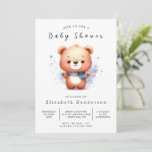 Invitation Baby shower d'ours modifiable aquarelle (Debout devant)