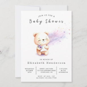 Invitation Baby shower d'ours modifiable enchanté