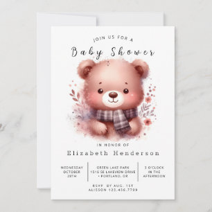 Invitation Baby shower d'ours modifiable Woodland